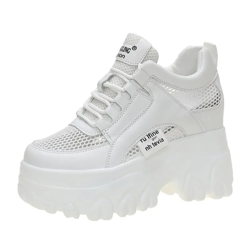 11CM Autumn Breathable Chunky White Sneakers Women Spring Outdoor anti-slip Platform Sandals Woman Height Increased Casual Shoe