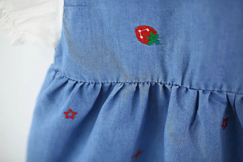 Summer baby clothes for newborn girls baby denim strawberry embroidered dress infant girl cloth 1st birthday party dresses dress