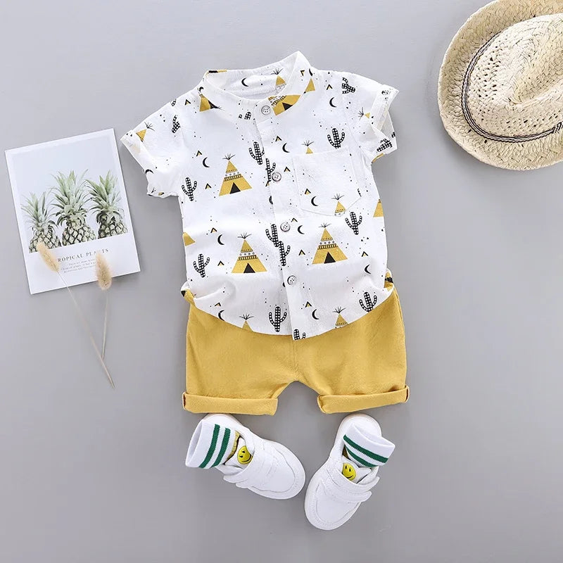 Baby Clothes Cool Pyramid Summer Short-sleeved Shirt Set Infan Toddler Boy Girls Clothes Suit