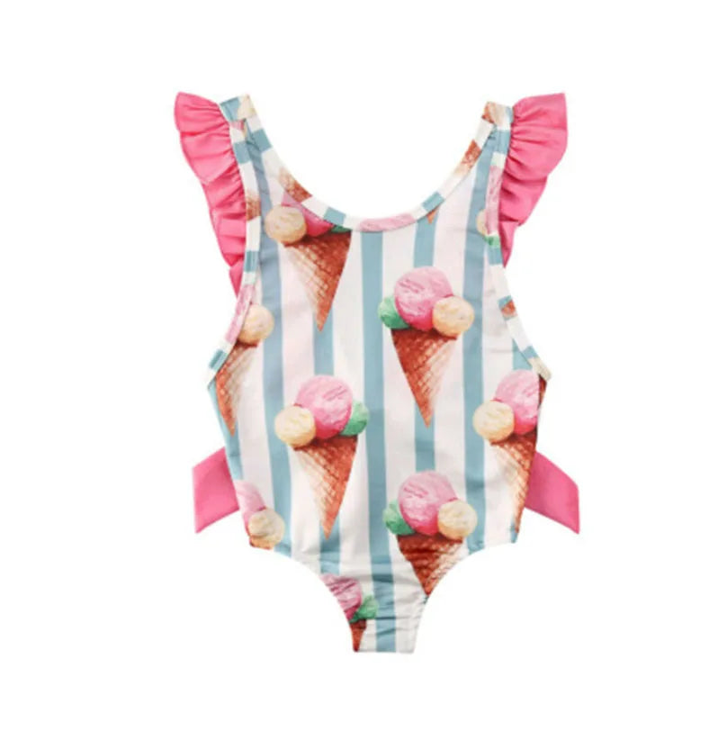Kids Baby Summer Girl Ruffle Print Bikini Swimwear Swimsuit Bathing Beach Beach Wear Sleeveless Print Ruffles Bikini Dropship