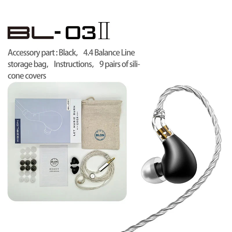 BLON New BL03 II 10mm Dual-Chamber Dynamic Driver IEM Hifi Earphones With 0.78mm 2Pin Detachable Cable 3.5 4.4mm BL03 2