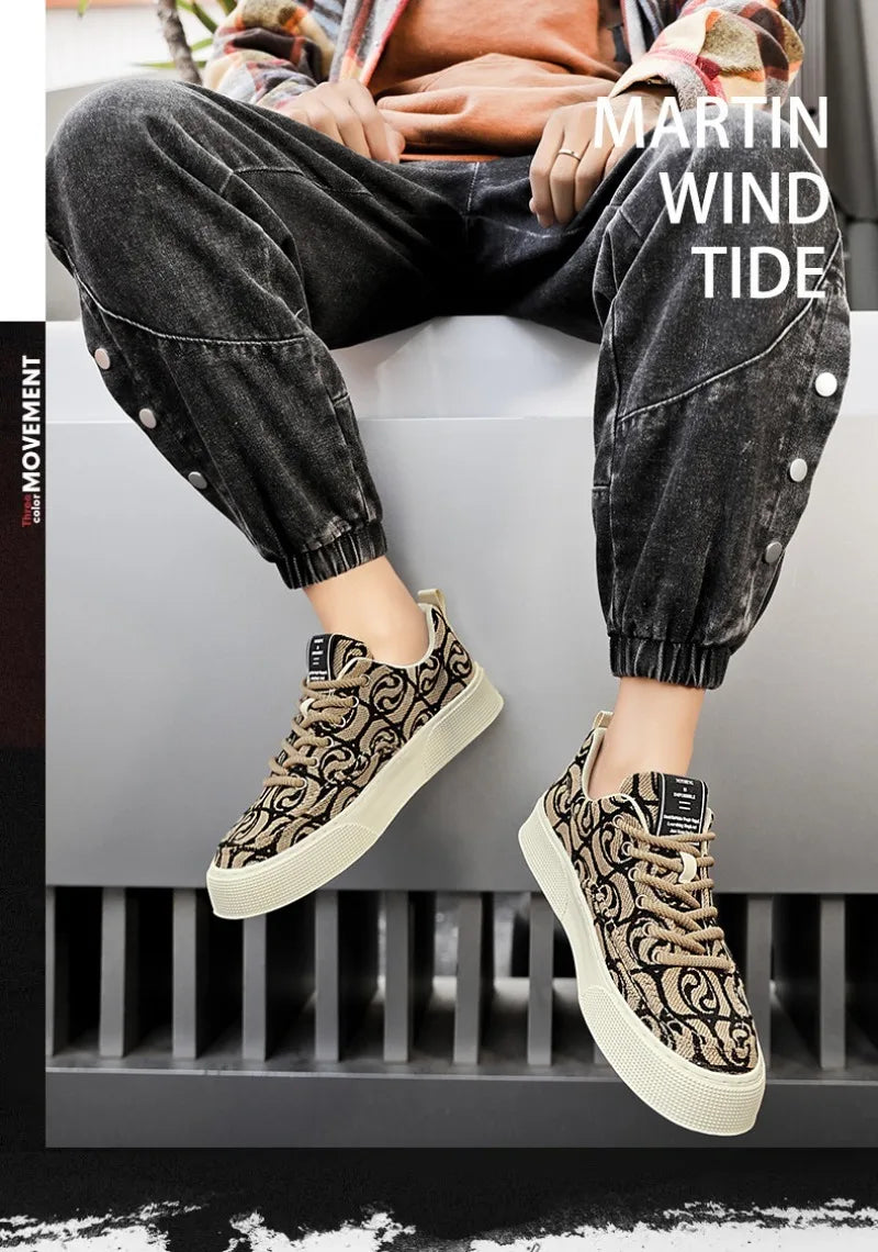 Men's Graffiti Prints Canvas Sneakers 2024 Spring Autumn Breathable Fashion Vulcanize Shoes Outdoor Lace Up Men Casual Shoes
