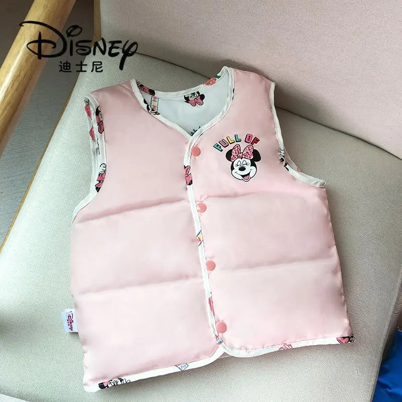Дитячі мультяшні жилети Disney Міккі Маус Мінні, теплі пальто з пуховими рукавами