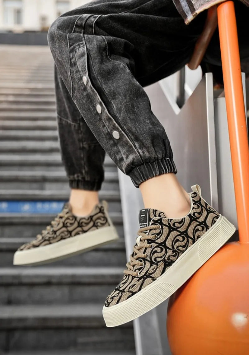 Men's Graffiti Prints Canvas Sneakers 2024 Spring Autumn Breathable Fashion Vulcanize Shoes Outdoor Lace Up Men Casual Shoes