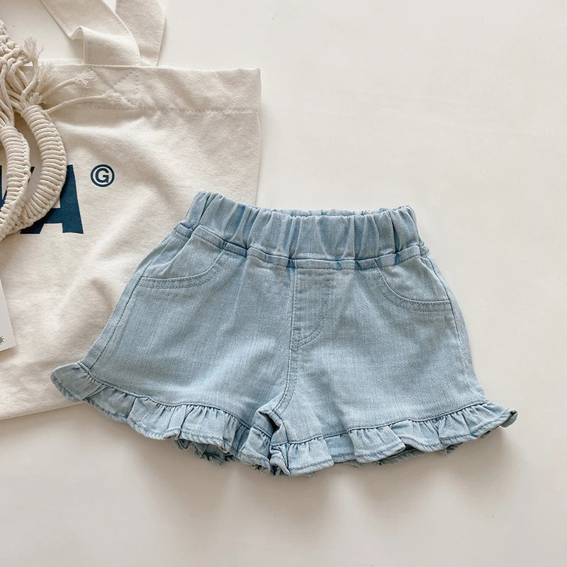 MILANCEL Girls Shorts Summer Kids Clothes Ruffle Trousers Elastic Waist Solid Cotton