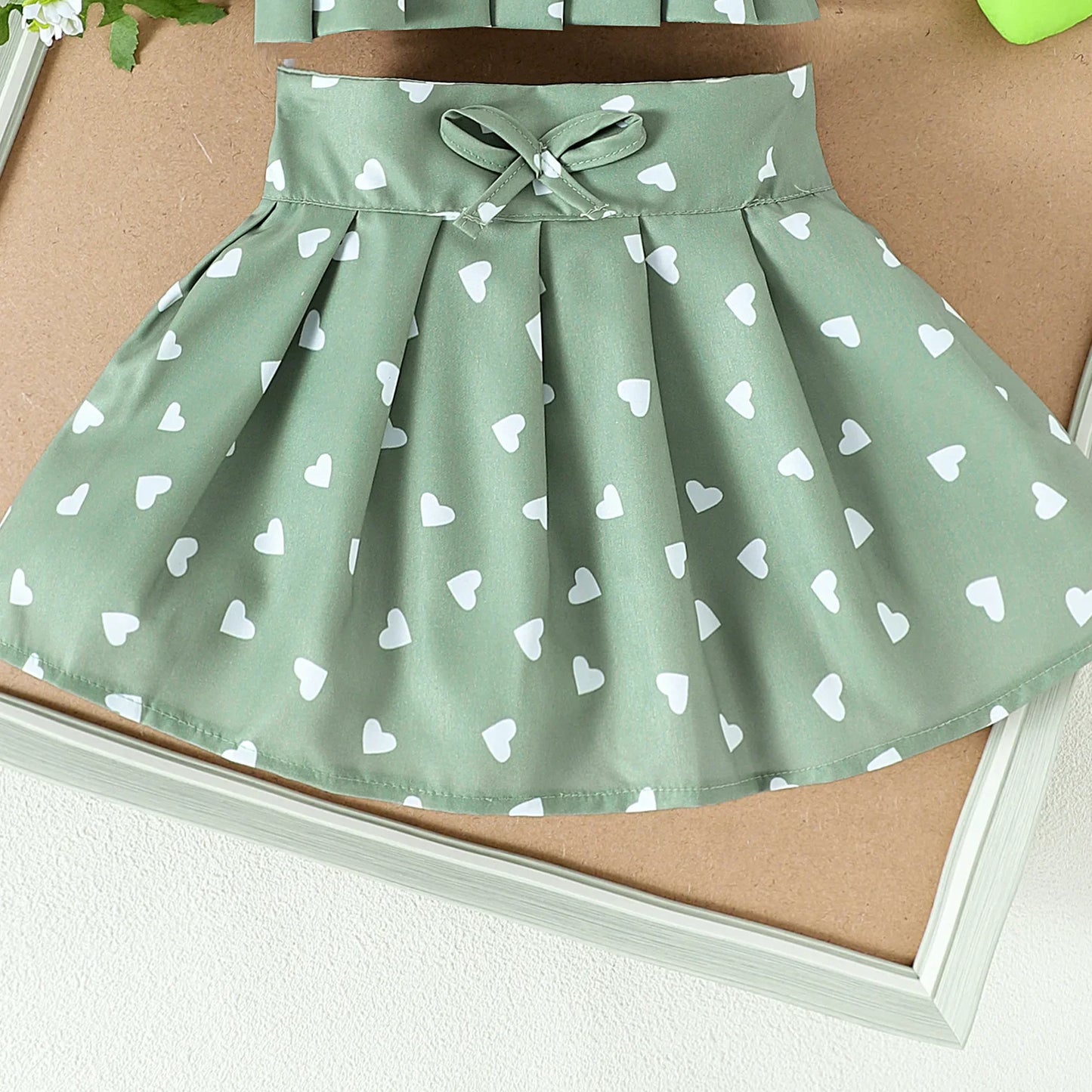 2PCS Summer New Style Girls 1-4 Years Old Comfortable Sweet Cherry Love Pattern Top + Short Skirt Set Toddler Girl Clothes