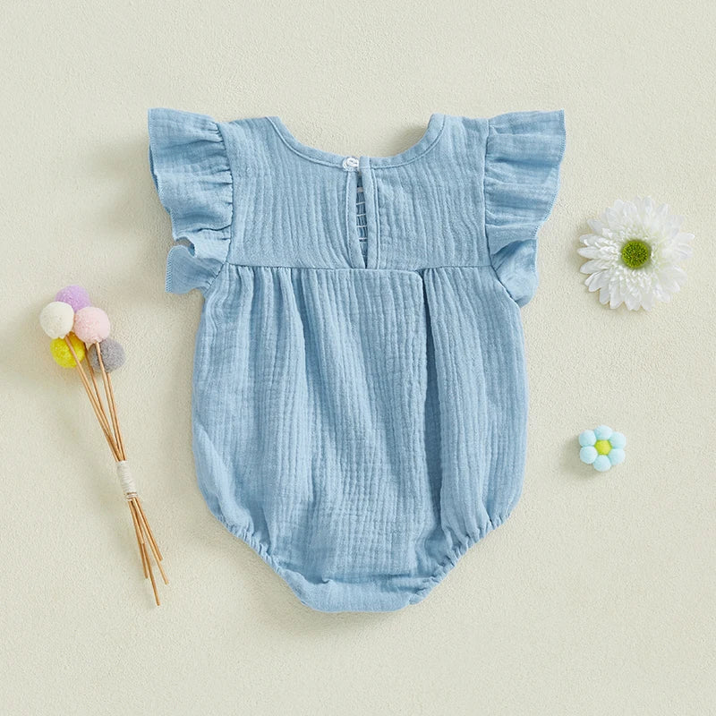 2025-01-02 Lioraitiin Baby Girl Romper Smocked Flower Embroidery Flying Sleeve Newborn Jumpsuit Perfect Summer