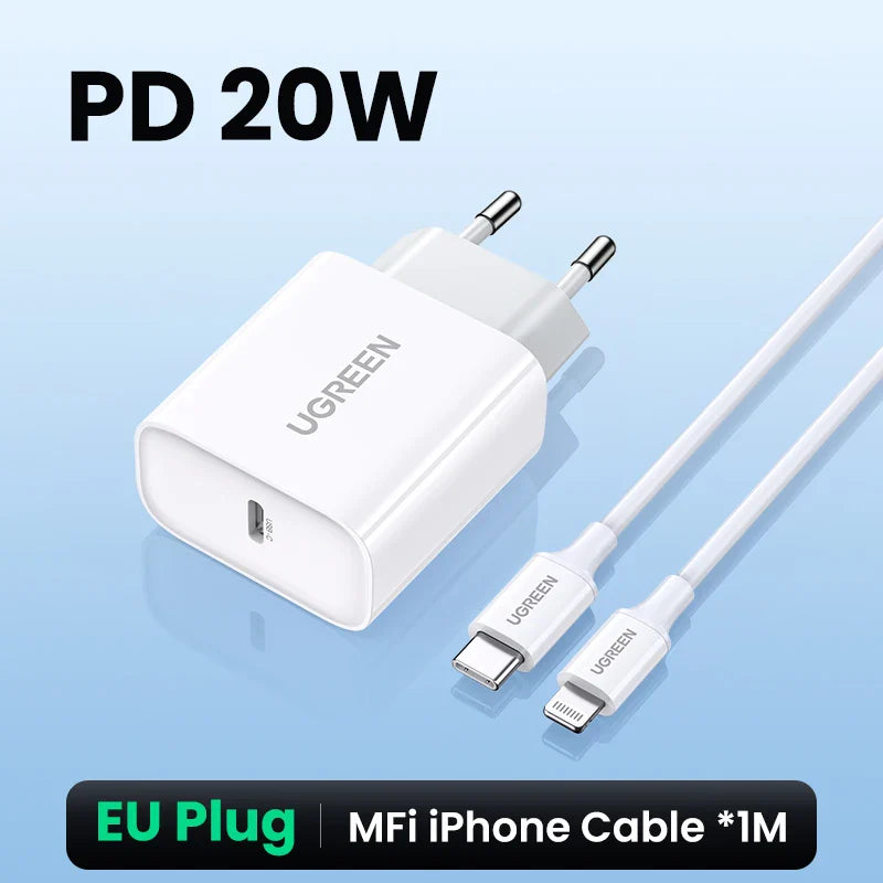 UGREEN Quick Charge 4.0 3.0 QC PD Charger 20W QC4.0 QC3.0 USB Type C Fast Charger for iPhone 16 15 14 Pro Xiaomi Phone PDCharger