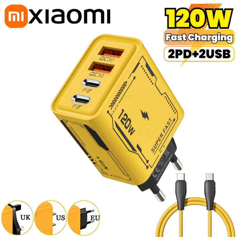 Xiaomi 120W 4-портовий ультра швидкий зарядний пристрій Type-C GaN USB-C QC 3.0 Super Charge Mech-Wind адаптер для iPhone Samsung