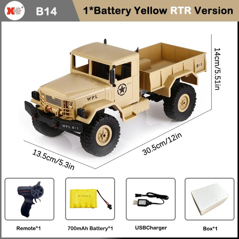 WPL B14 RC автомобіль 1/16 2.4G пульт дистанційного керування 4WD позашляховик для скелелазіння з LED підсвіткою електричний багі позашляховий RC вантажівка іграшка подарунок для хлопчиків