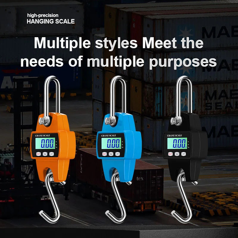 300kg High Precision Crane Scale Portable Electronic Stainless Steel Hook Hanging Scale LCD Digital Industrial Scales Kg/Lb/N