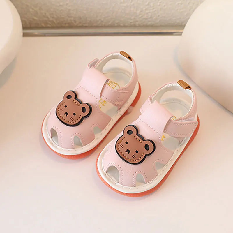 Baby Boys Girls Summer Sandals Cue Bear Pattern Squeaky Squeaky Shoes Non-Slip Newborn First Walking Shoes
