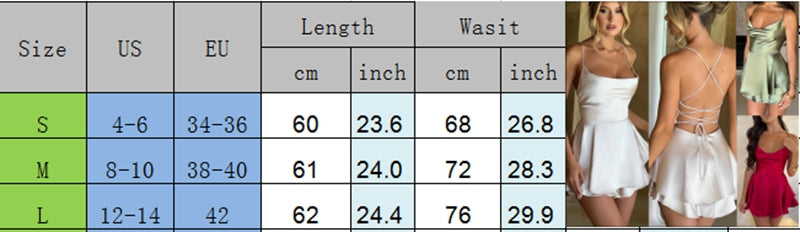 hirigin Women Satin Spaghetti Strap Mini Dress Vintage Sleeveless Backless Lace-up A-line Short Dress Sexy Party Blub Dress