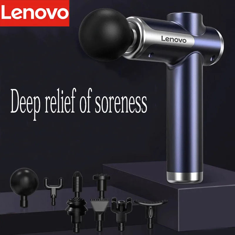 Пістолет для фасції бренду Lenovo глибоко знімає м’язову біль, обладнання для фітнесу та релаксації з LED сенсорним екраном, 8 масажних насадок, подарунки