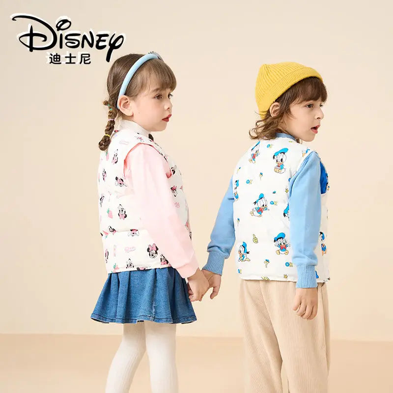 Дитячі мультяшні жилети Disney Міккі Маус Мінні, теплі пальто з пуховими рукавами