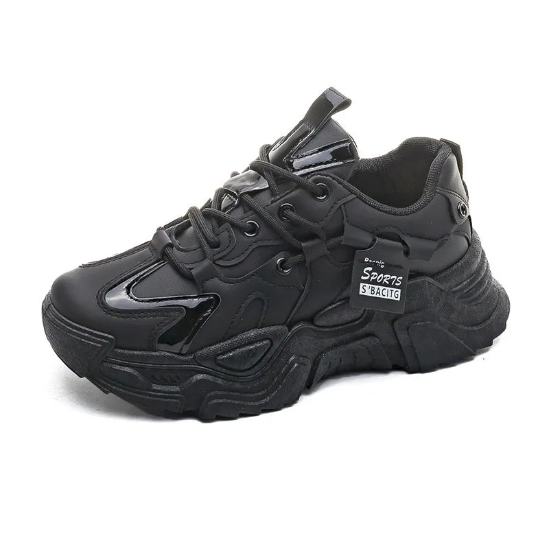 2025 Chunky Womens Leather Sneakers Casual Sports Shoes Female Solid Simple Vulcanized Shoes Luxury Brand Running Trainers Mujer