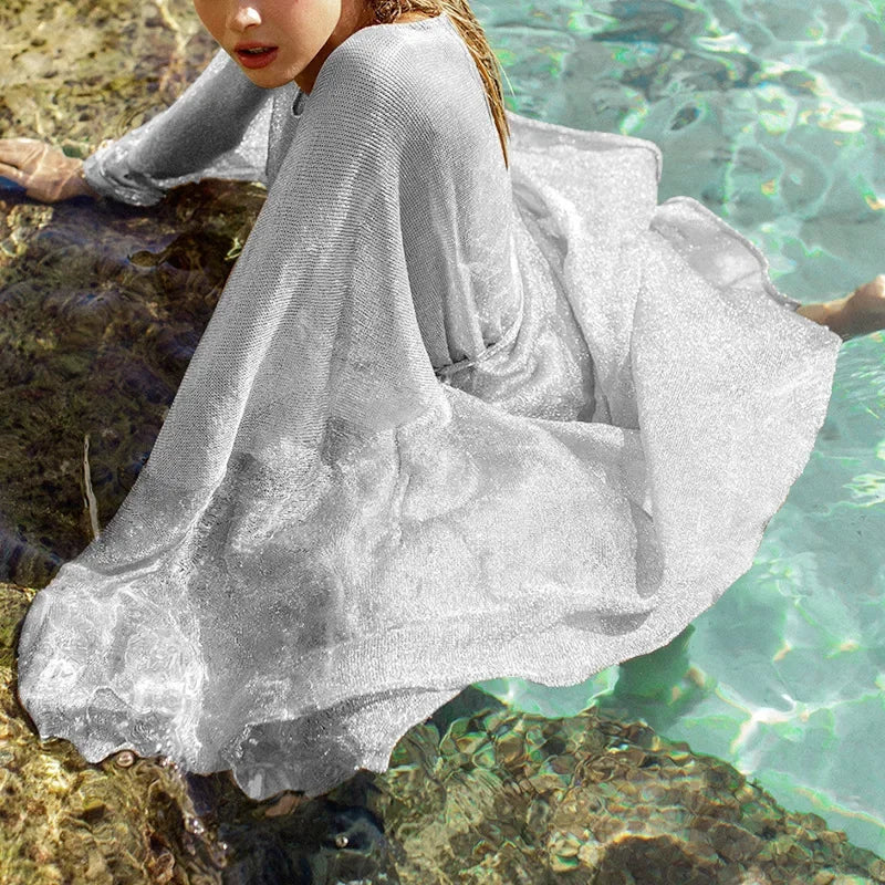 Women Transparent Kimono Golden Beach Cover Up Long Dress Swimwear Bathing Suit Beachwear Cardigan Summer Robe De Plage