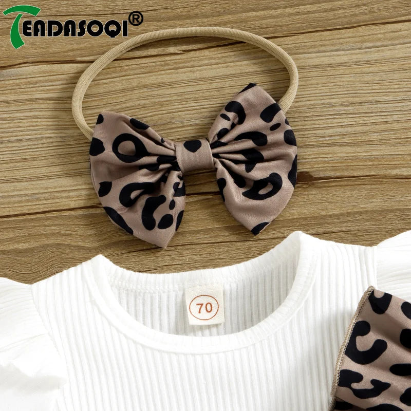 3M-3Y Newborn Summer Children Clothing Infant Baby Girl Clothes Leopard Jumpsuit Bodysuit+Headband+Ribbed T-Shirts Kids Outfits
