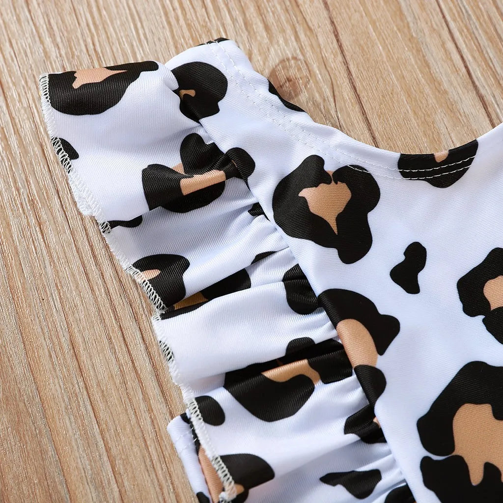 Kids Baby Summer Girl Ruffle Print Bikini Swimwear Swimsuit Bathing Beach Beach Wear Sleeveless Print Ruffles Bikini Dropship