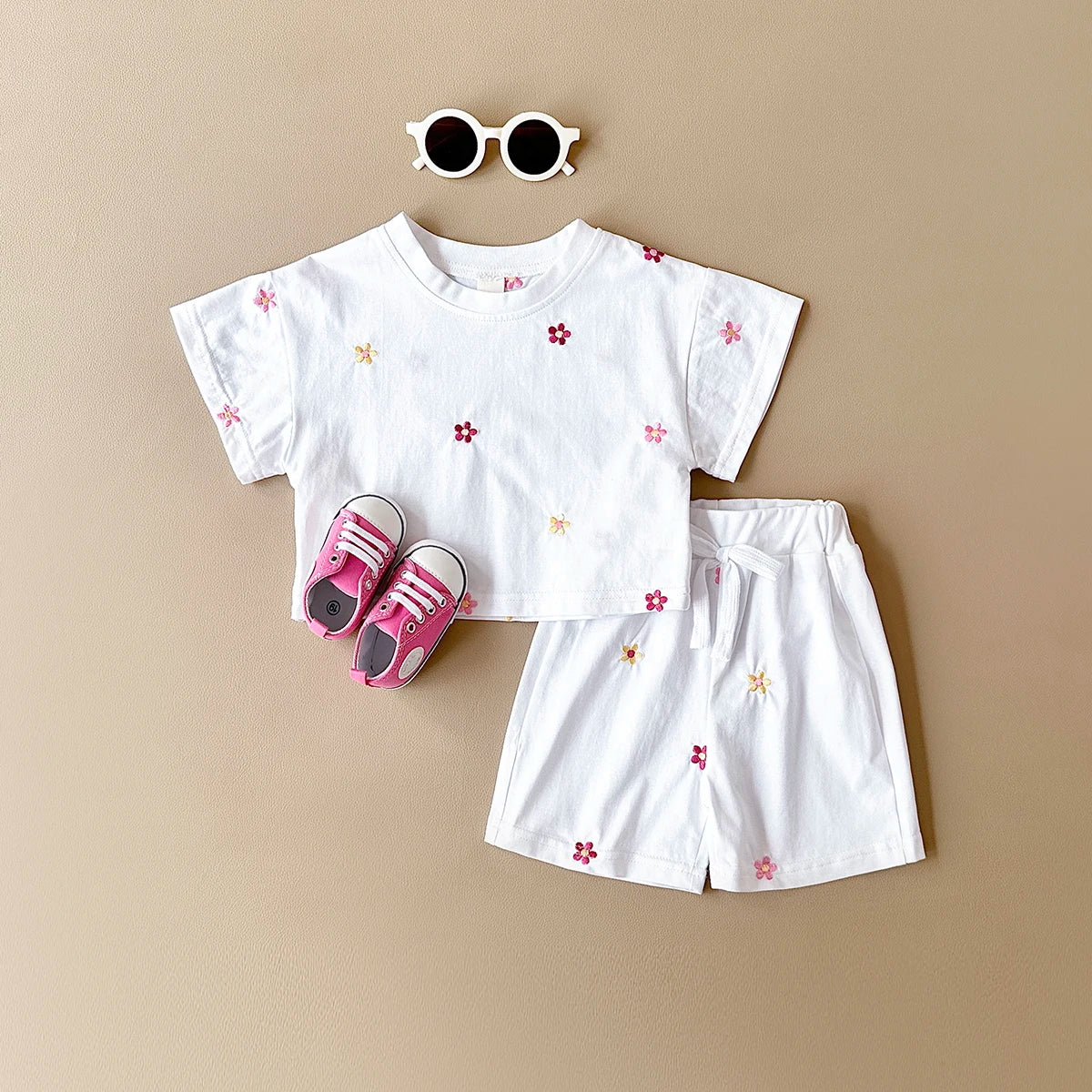 Infant 2PCS Summer Baby Girls Clothing Casual Newborn Set Cotton Small Flower Printed Short Sleeved T-shirt+Shorts 0-3Y