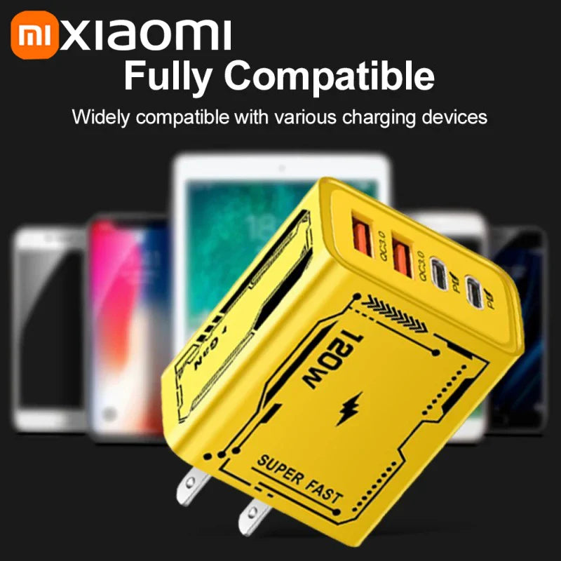 Xiaomi 120W 4-портовий ультра швидкий зарядний пристрій Type-C GaN USB-C QC 3.0 Super Charge Mech-Wind адаптер для iPhone Samsung