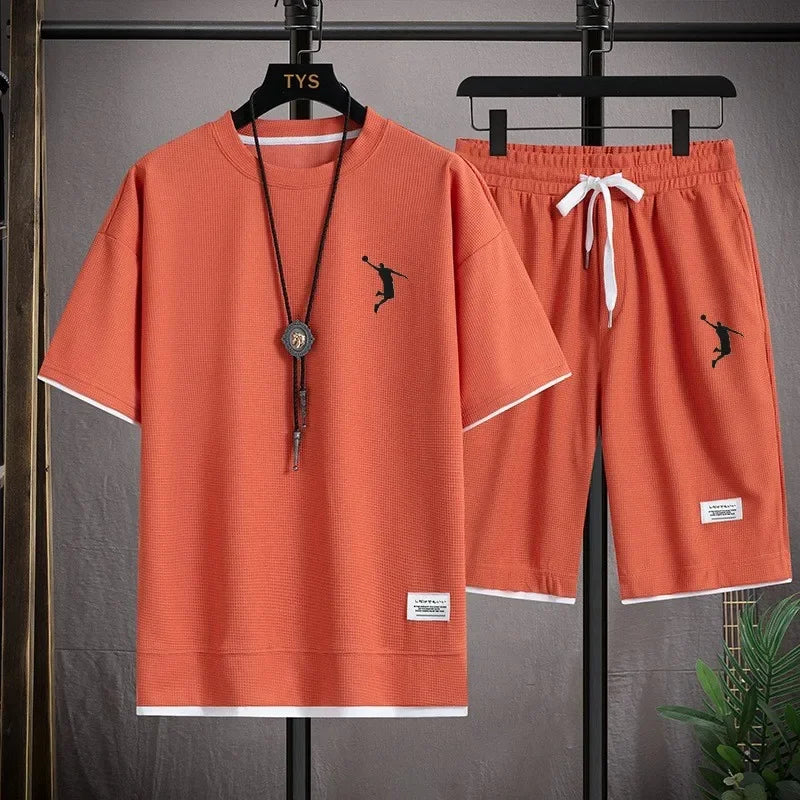 2025NewSummer New Mens Tracksuit Linen Fabric T-shirt and Shorts Two Piece Set Men Sports Suit Fashion Breathable Sets