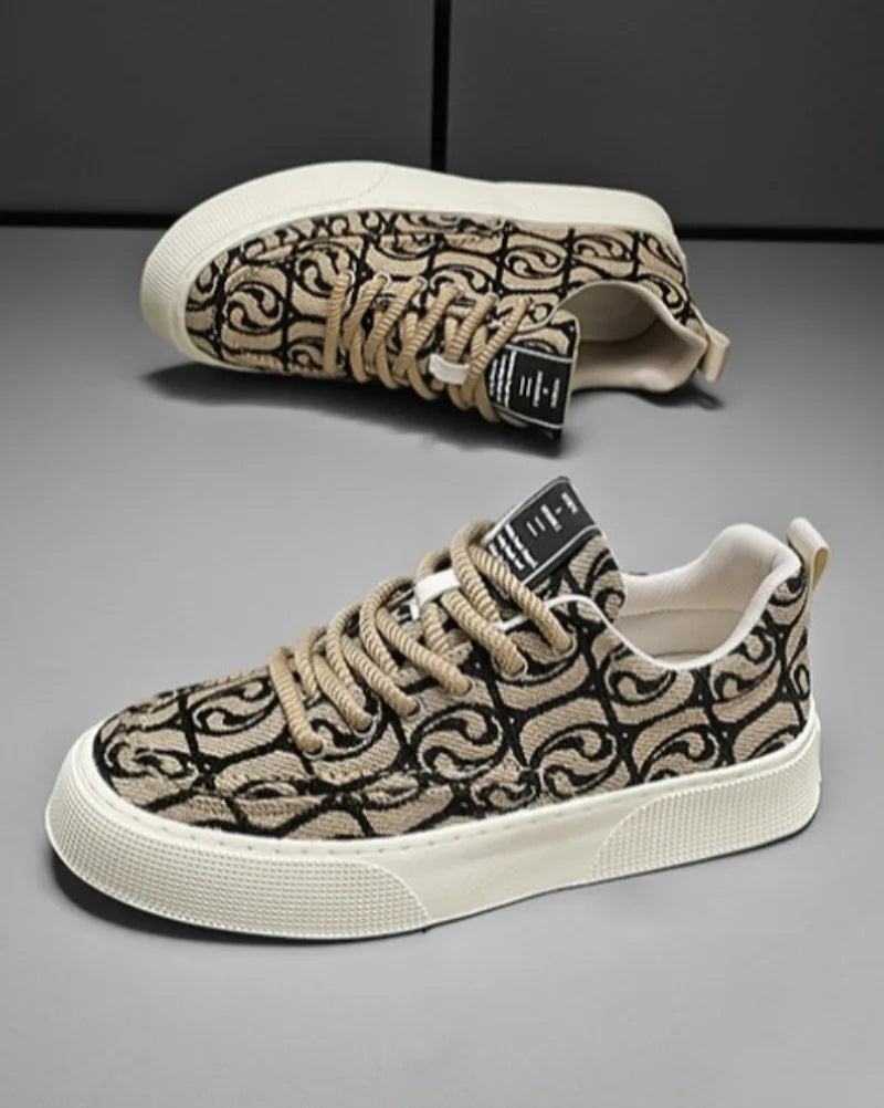 Men's Graffiti Prints Canvas Sneakers 2024 Spring Autumn Breathable Fashion Vulcanize Shoes Outdoor Lace Up Men Casual Shoes
