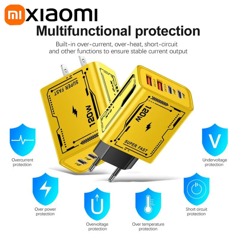 Xiaomi 120W 4-портовий ультра швидкий зарядний пристрій Type-C GaN USB-C QC 3.0 Super Charge Mech-Wind адаптер для iPhone Samsung
