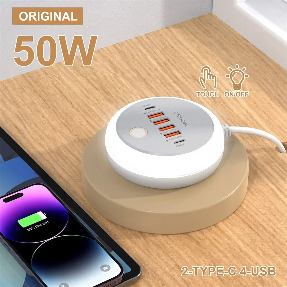 50W подовжувач з кількома портами USB C, розетка Type C, швидка зарядка, настінний зарядний пристрій USB адаптер для iPhone12 13, швидка зарядка мобільного телефону
