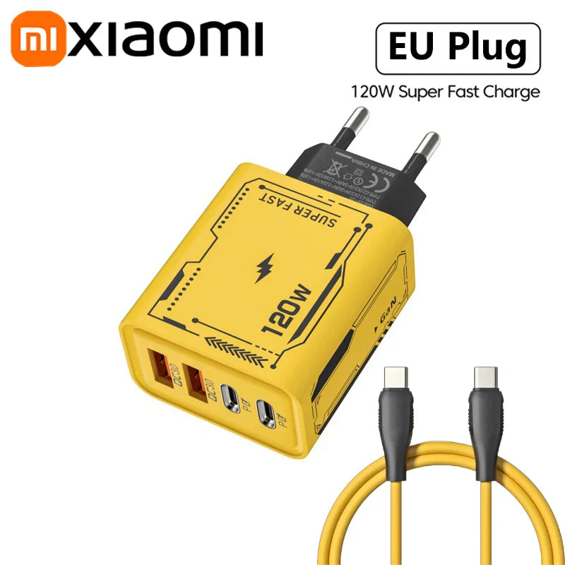 Xiaomi 120W 4-портовий ультра швидкий зарядний пристрій Type-C GaN USB-C QC 3.0 Super Charge Mech-Wind адаптер для iPhone Samsung
