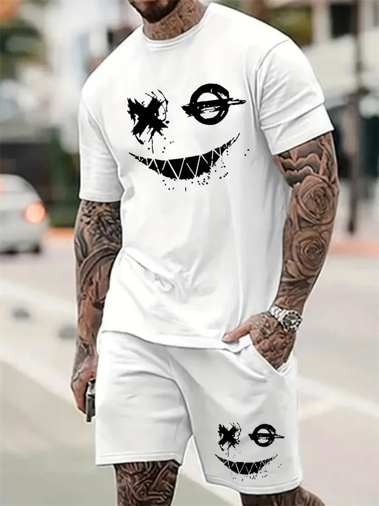 2025 Men's Fashion T-shirt Shorts Set Fun Printed Sportswear Two Piece Set Summer Oversized Men's Casual Hip Hop Street Wear M-3