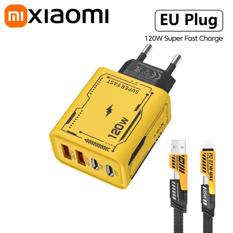 Xiaomi 120W 4-портовий ультра швидкий зарядний пристрій Type-C GaN USB-C QC 3.0 Super Charge Mech-Wind адаптер для iPhone Samsung