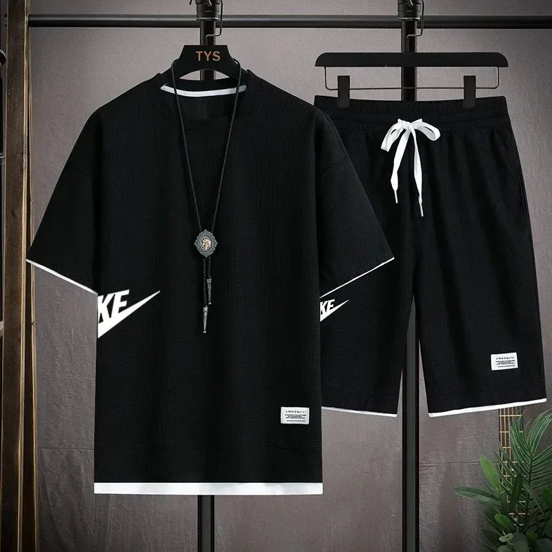 Men's casual sports suit, Korean style short-sleeved shirt + quarter pants, fashion high-end two-piece set, new summer 2025