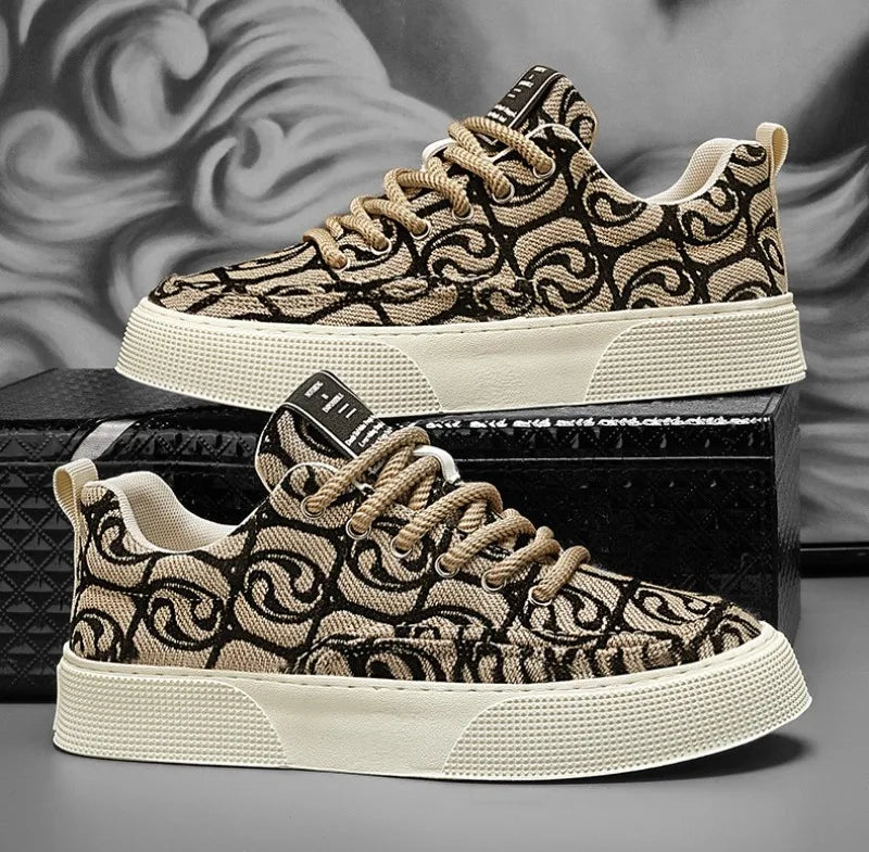 Men's Graffiti Prints Canvas Sneakers 2024 Spring Autumn Breathable Fashion Vulcanize Shoes Outdoor Lace Up Men Casual Shoes