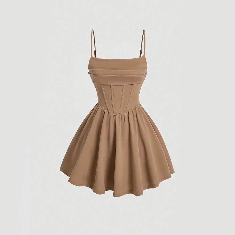 Mia Muse Women's A-Line Mini Short Dresses Square Neck Sleeveless Solid Red Elegant Party Summer Sexy Milkmaid Pleated Dresses