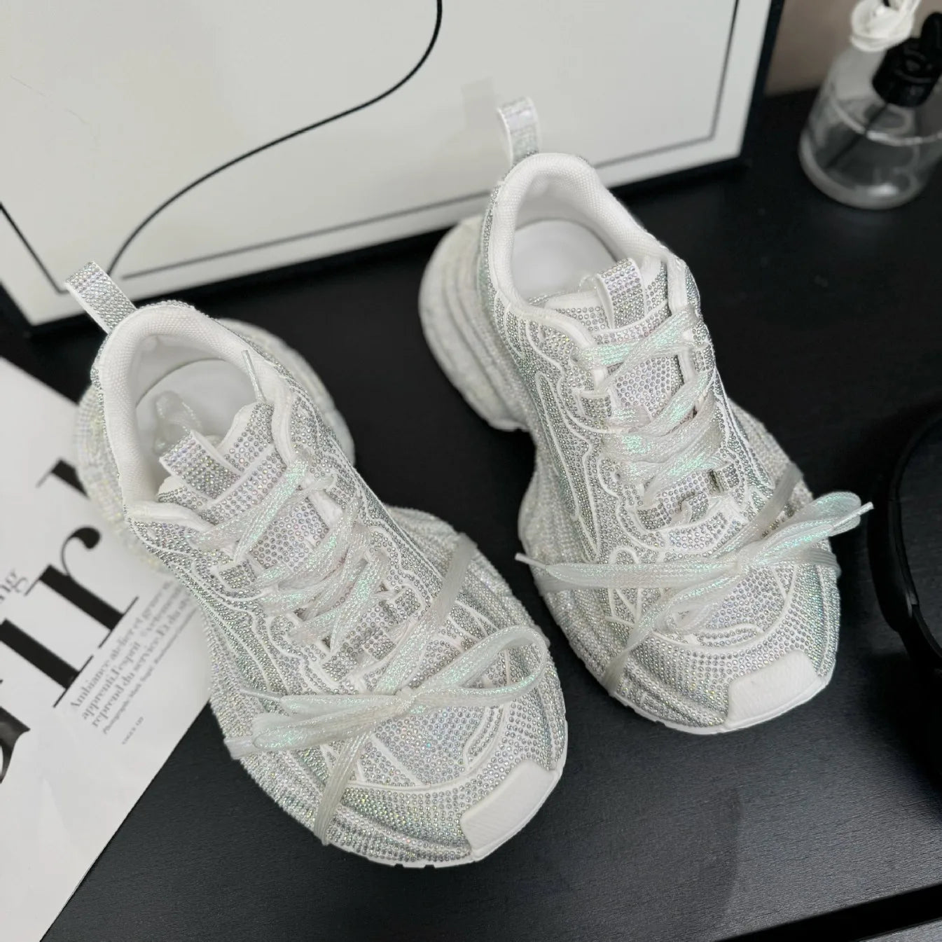 2025 Gypsy Rhinestone Thick-soled Fried Street Women's Spring New Straps Ins Trendy Casual Platform Sneakers Dad Shoes