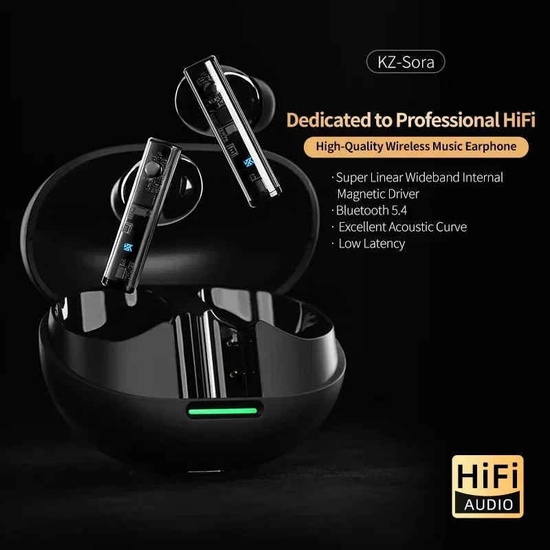 KZ Sora справжні бездротові навушники стерео TWS Bluetooth 5.4 з низькою затримкою HiFi внутрішньоканальні бездротові музичні спортивні навушники для геймерів
