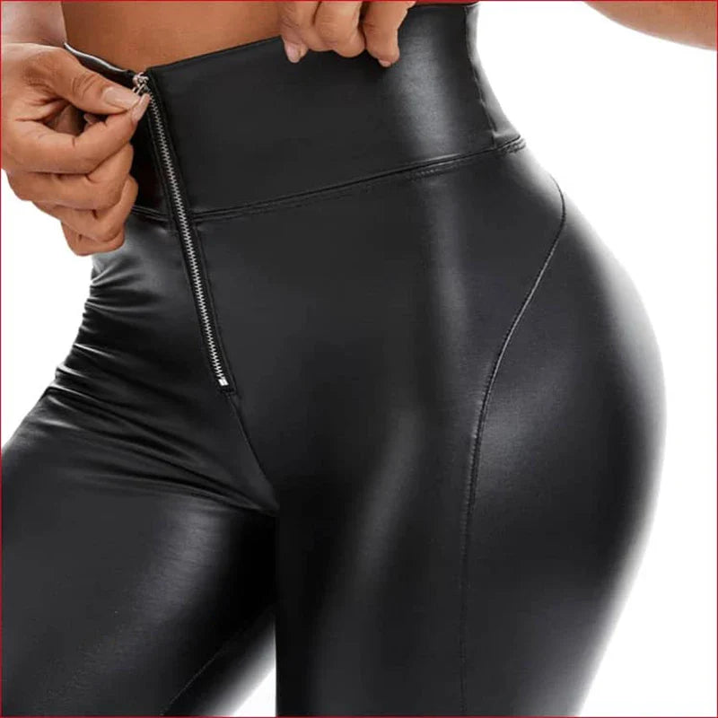 Women Sexy Zip High Waist Leather Leggings Patchwork PU Faux Leather Bodycon Pants Nightclub Slim Skinny Wetlook Trousers Custom