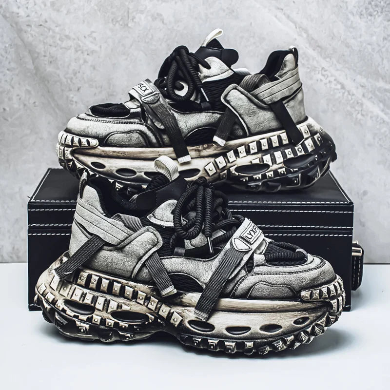 Increase 5~6CM Thick Sports Shoes Men's Tire Sole Running Shoes Fashion Casual Leather Casual All-match Outdoor Men's Shoes