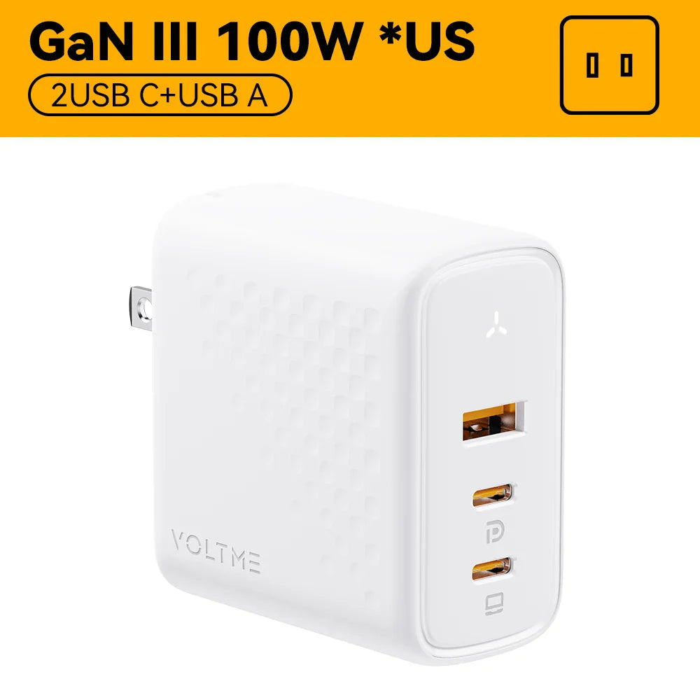 Зарядний пристрій VOLTME 100W GaN для Macbook, планшета, USB Type C, швидка зарядка для iPhone 15 14 13 12, Quick Charge 4.0 3.0