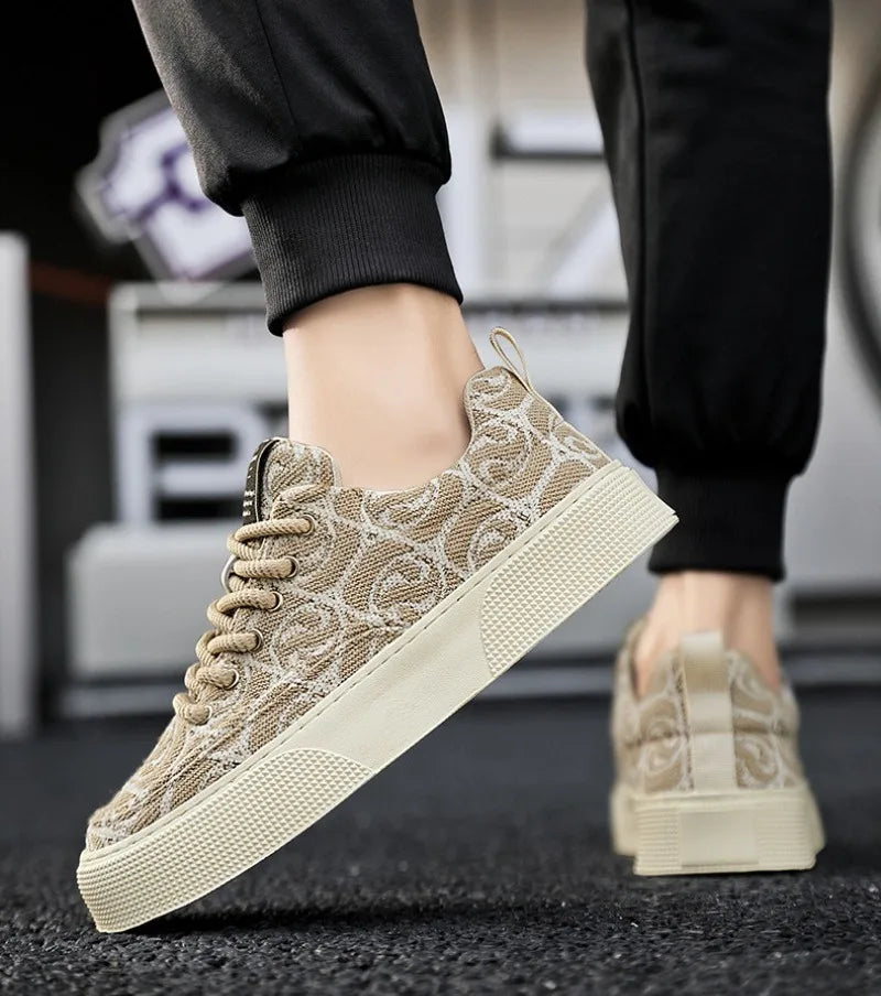 Men's Graffiti Prints Canvas Sneakers 2024 Spring Autumn Breathable Fashion Vulcanize Shoes Outdoor Lace Up Men Casual Shoes