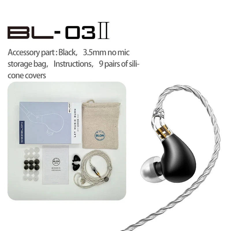 BLON New BL03 II 10mm Dual-Chamber Dynamic Driver IEM Hifi Earphones With 0.78mm 2Pin Detachable Cable 3.5 4.4mm BL03 2