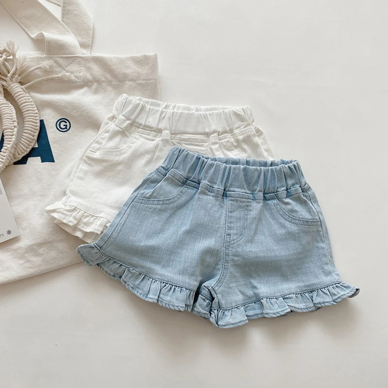 MILANCEL Girls Shorts Summer Kids Clothes Ruffle Trousers Elastic Waist Solid Cotton