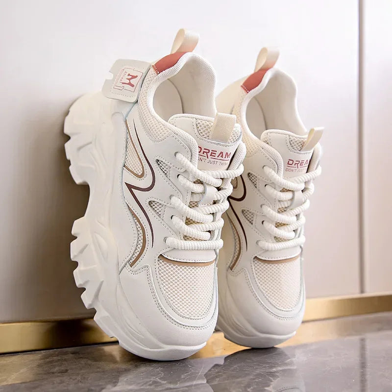 Women's Fashion Casual Lace Up Sneakes New Wedge Platform Increase Height Vulcanized Shoes Thick Soled Tennis Sneakes