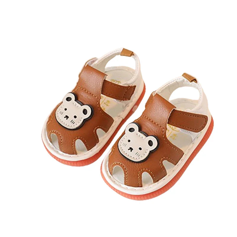 Baby Boys Girls Summer Sandals Cue Bear Pattern Squeaky Squeaky Shoes Non-Slip Newborn First Walking Shoes