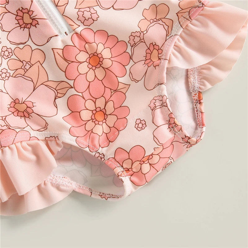 Toddler Infant Girls Swimsuit Cute Strawberry Floral Print Baby Girls Swimwear Summer Beachwear Children Bathing Suit Sun Hat
