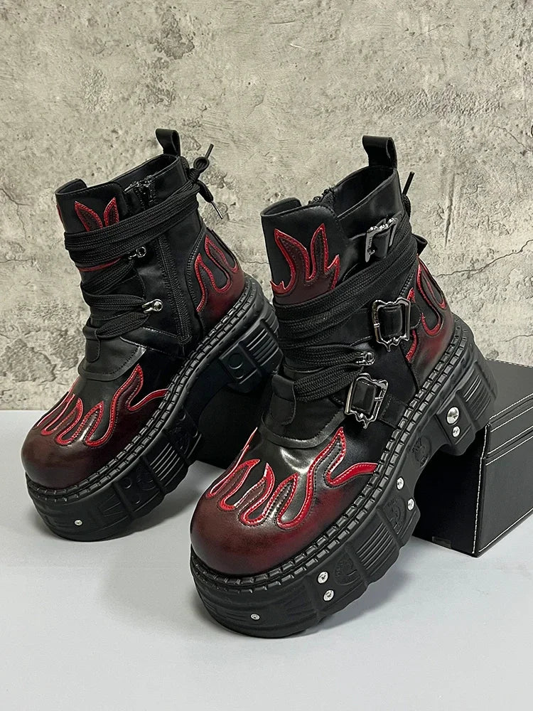 Men's 2024 Winter New Thick-soled Inner Heightening Fashion Fried Street Personality High-top Leather Boots