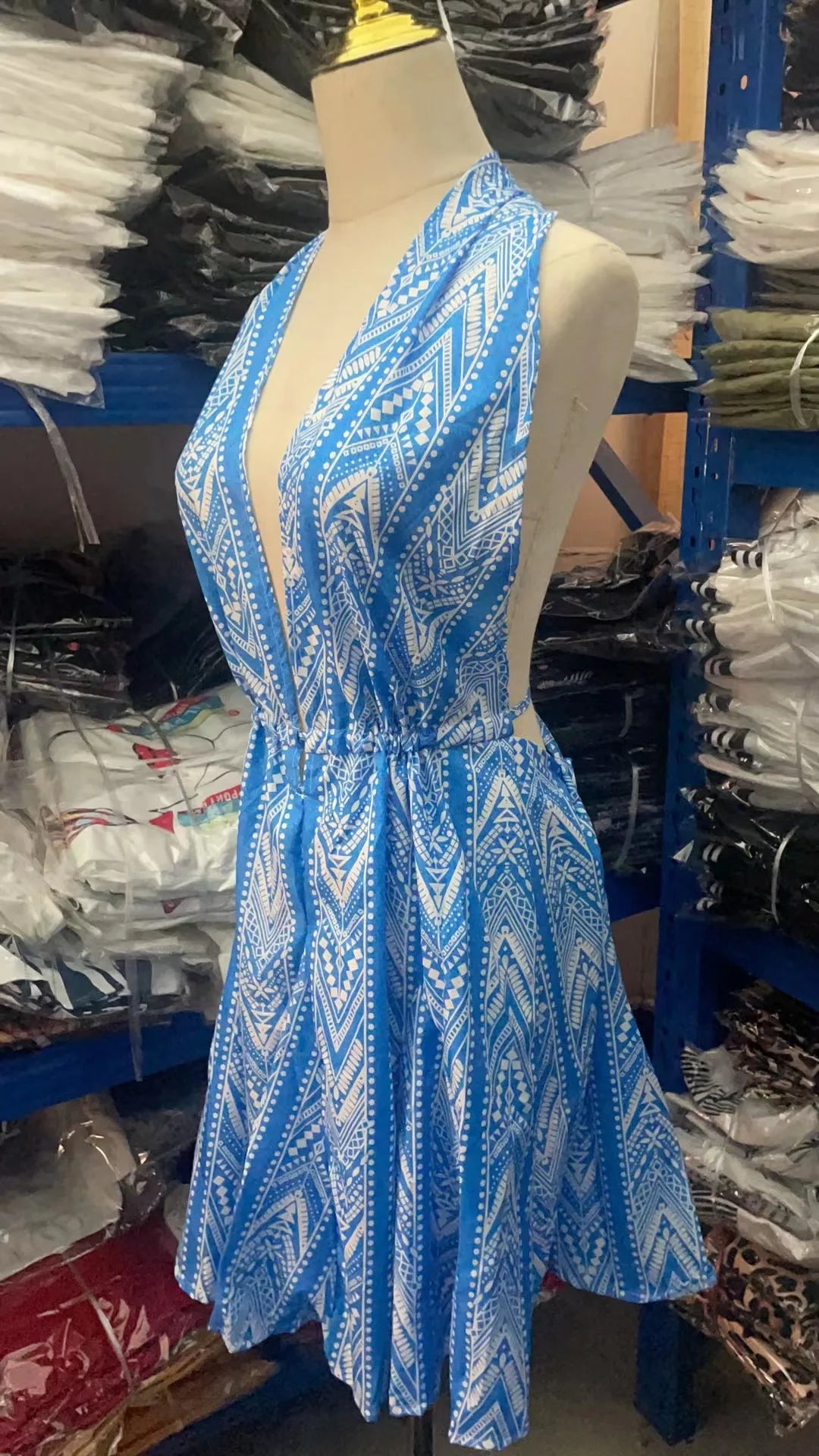Sexy Halter Neck Beach Dresses For Women Printed Deep V-neck Backless Mini A-line Dress Chic Party Vacation Casual Lady Vestidos