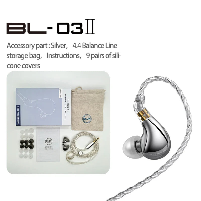 BLON New BL03 II 10mm Dual-Chamber Dynamic Driver IEM Hifi Earphones With 0.78mm 2Pin Detachable Cable 3.5 4.4mm BL03 2