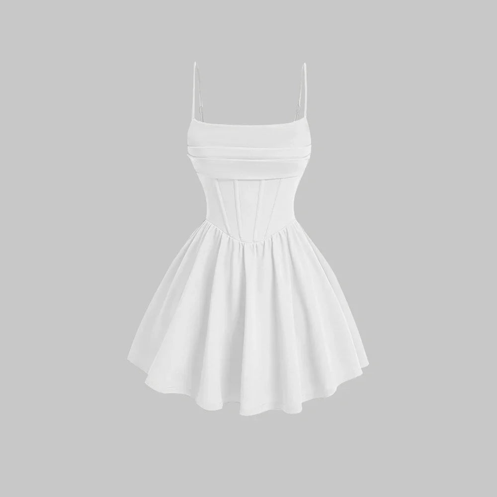 Mia Muse Women's A-Line Mini Short Dresses Square Neck Sleeveless Solid Red Elegant Party Summer Sexy Milkmaid Pleated Dresses